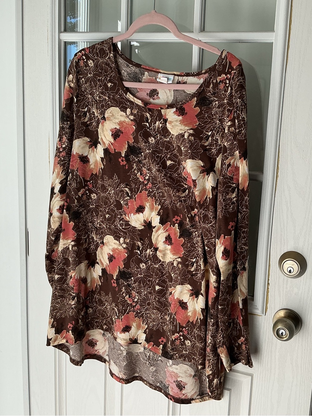 LuLaRoe Brown Floral Long Sleeve Scoop Neck Top
